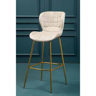 Orsina Warton Mink Velvet Bar Chair – Quilted Counter Stool with Gold Legs