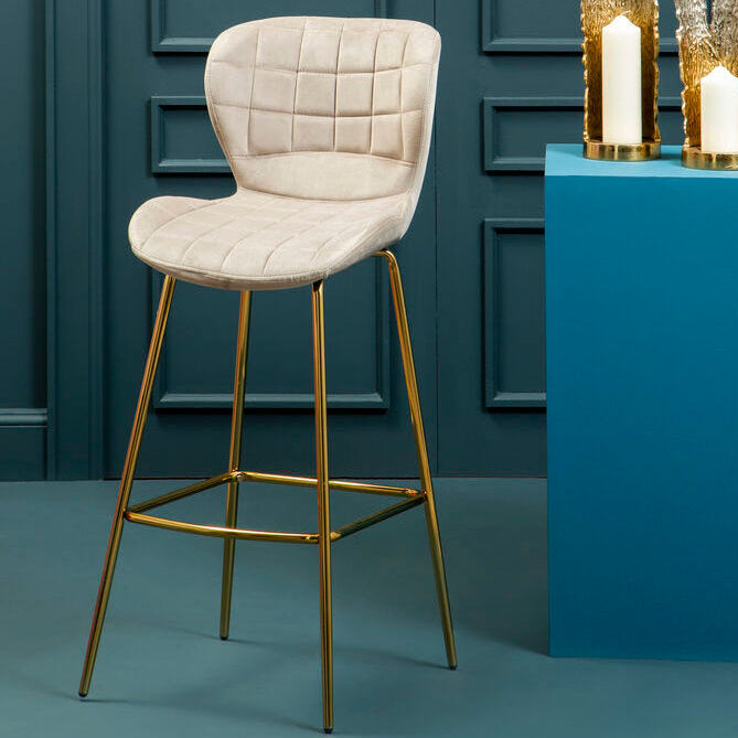 Orsina Warton Mink Velvet Bar Chair – Quilted Counter Stool with Gold Legs