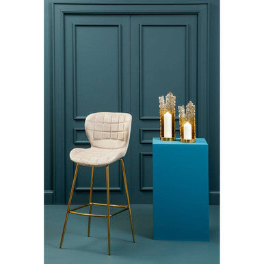 Orsina Warton Mink Velvet Bar Chair – Quilted Counter Stool with Gold Legs