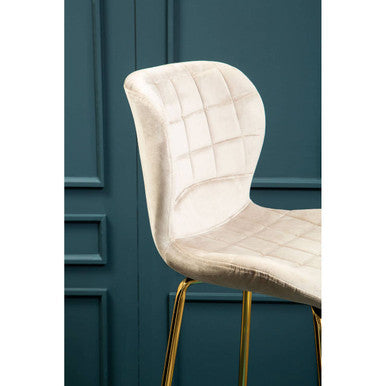 Orsina Warton Mink Velvet Bar Chair – Quilted Counter Stool with Gold Legs