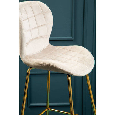 Orsina Warton Mink Velvet Bar Chair – Quilted Counter Stool with Gold Legs