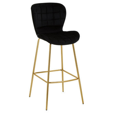 Orsina Warton Bar Chair – Black Velvet and Gold Finish Quilted Stool
