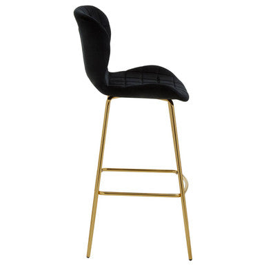 Orsina Warton Bar Chair – Black Velvet and Gold Finish Quilted Stool