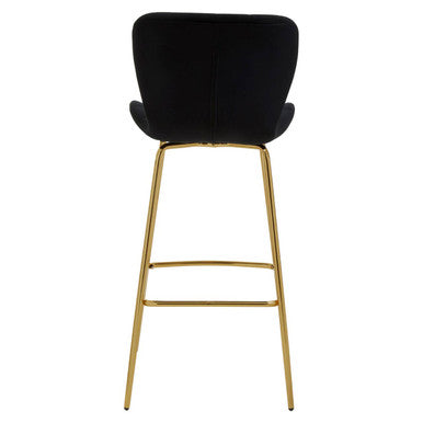 Orsina Warton Bar Chair – Black Velvet and Gold Finish Quilted Stool