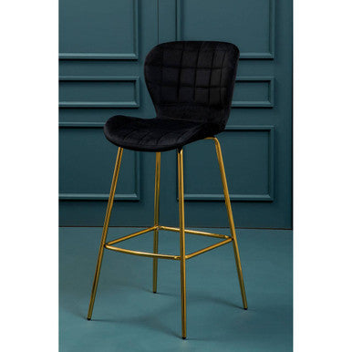 Orsina Warton Bar Chair – Black Velvet and Gold Finish Quilted Stool