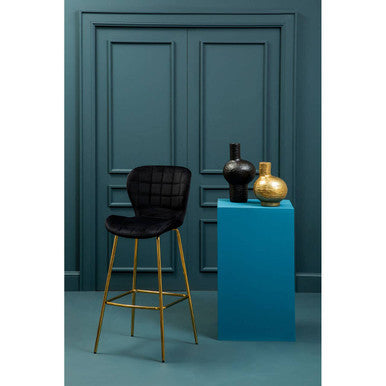 Orsina Warton Bar Chair – Black Velvet and Gold Finish Quilted Stool