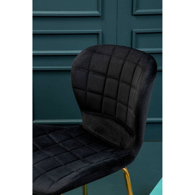 Orsina Warton Bar Chair – Black Velvet and Gold Finish Quilted Stool