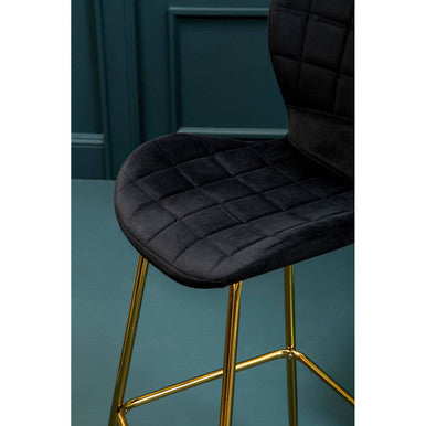 Orsina Warton Bar Chair – Black Velvet and Gold Finish Quilted Stool