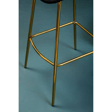 Orsina Warton Bar Chair – Black Velvet and Gold Finish Quilted Stool