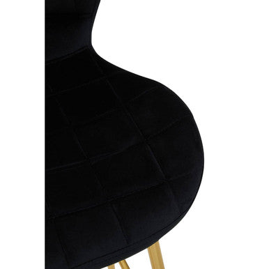 Orsina Warton Bar Chair – Black Velvet and Gold Finish Quilted Stool