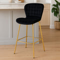 Orsina Warton Bar Chair – Black Velvet and Gold Finish Quilted Stool