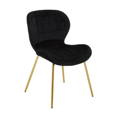 Orsina Warton Black Velvet Dining Chair with Quilted Gold Legs