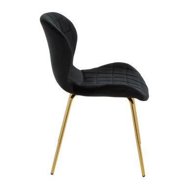 Orsina Warton Black Velvet Dining Chair with Quilted Gold Legs