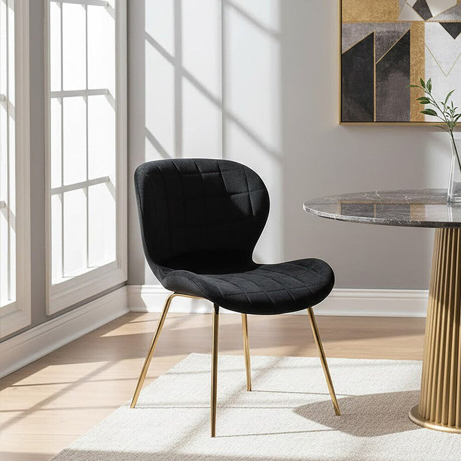 Orsina Warton Black Velvet Dining Chair with Quilted Gold Legs