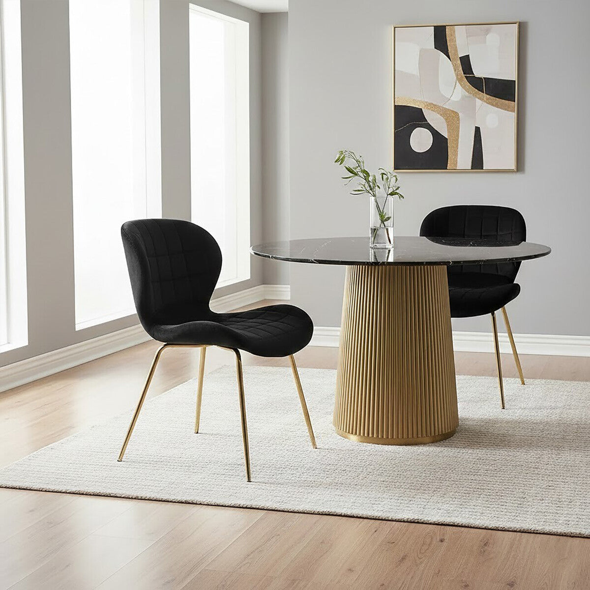 Orsina Warton Black Velvet Dining Chair with Quilted Gold Legs