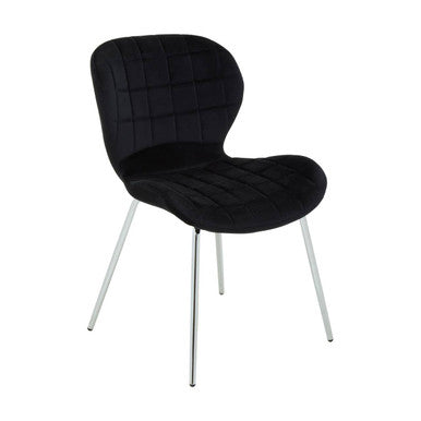 Orsina Warton Dining Chair – Black Velvet with Quilted Silver Legs
