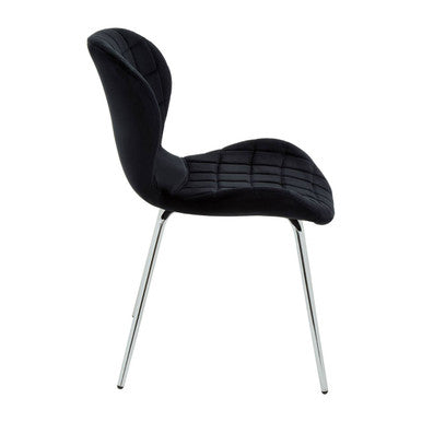 Orsina Warton Dining Chair – Black Velvet with Quilted Silver Legs