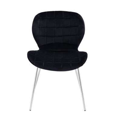 Orsina Warton Dining Chair – Black Velvet with Quilted Silver Legs