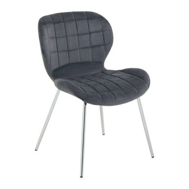 Orsina Warton Grey Velvet Dining Chair – Quilted Seat with Silver Legs