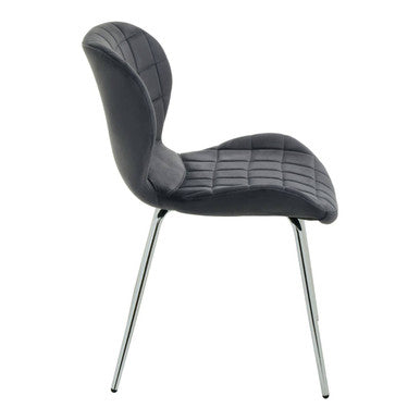 Orsina Warton Grey Velvet Dining Chair – Quilted Seat with Silver Legs