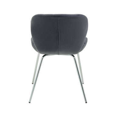Orsina Warton Grey Velvet Dining Chair – Quilted Seat with Silver Legs