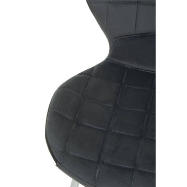 Orsina Warton Grey Velvet Dining Chair – Quilted Seat with Silver Legs