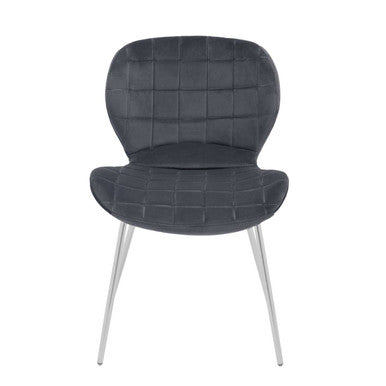 Orsina Warton Grey Velvet Dining Chair – Quilted Seat with Silver Legs