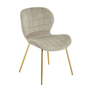 Orsina Warton Mink Velvet Dining Chair | Quilted Seat with Gold Legs