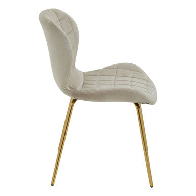 Orsina Warton Mink Velvet Dining Chair | Quilted Seat with Gold Legs