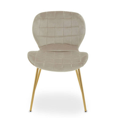 Orsina Warton Mink Velvet Dining Chair | Quilted Seat with Gold Legs