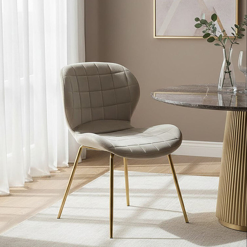 Orsina Warton Mink Velvet Dining Chair | Quilted Seat with Gold Legs