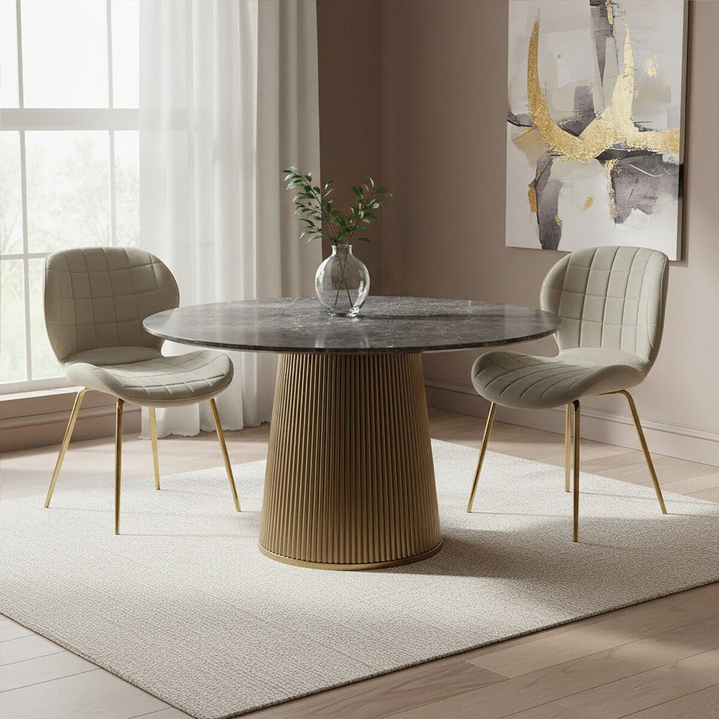 Orsina Warton Mink Velvet Dining Chair | Quilted Seat with Gold Legs