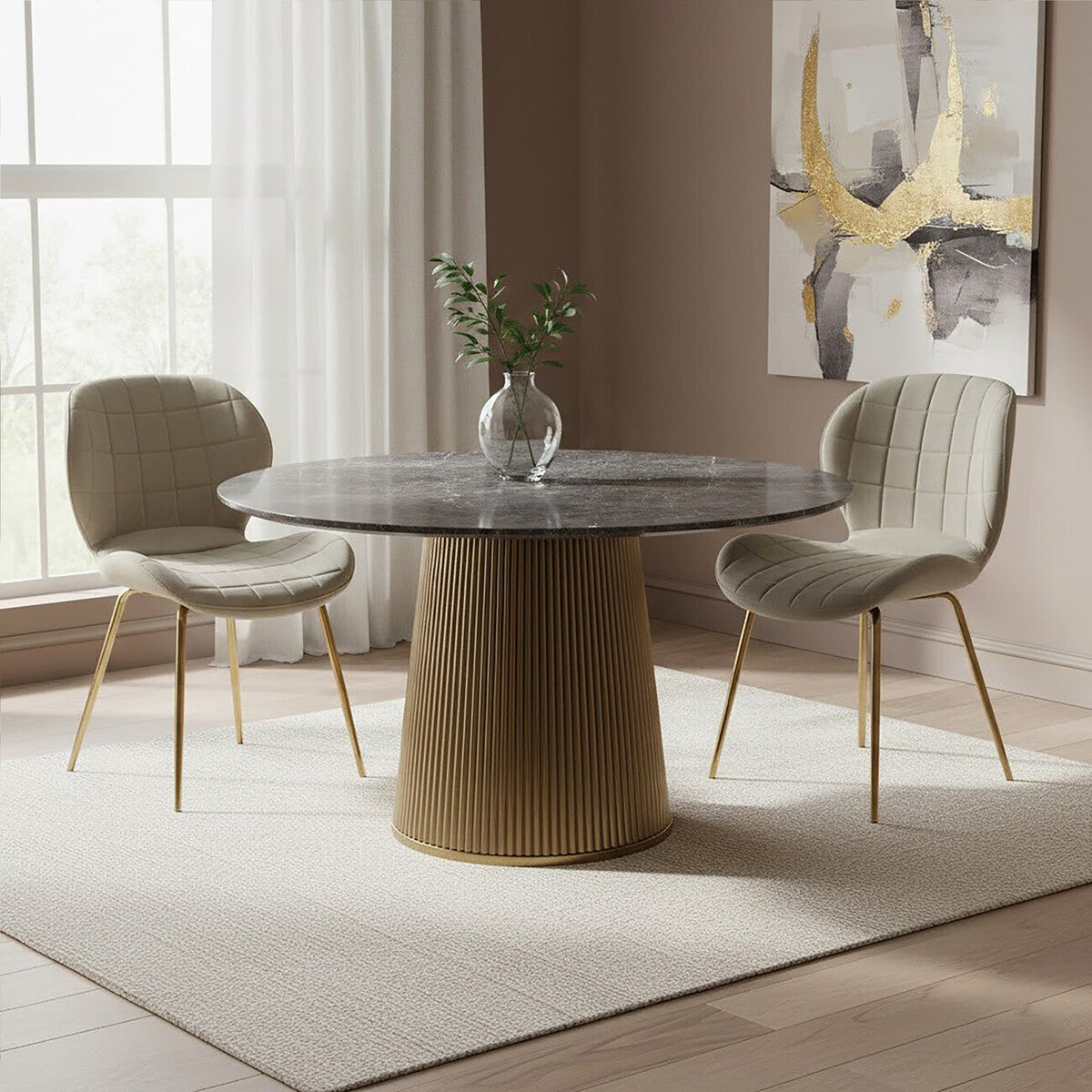 Orsina Warton Mink Velvet Dining Chair | Quilted Seat with Gold Legs