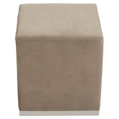 Orsina Hagen Mink Velvet Square Stool | Silver Stainless Steel Base