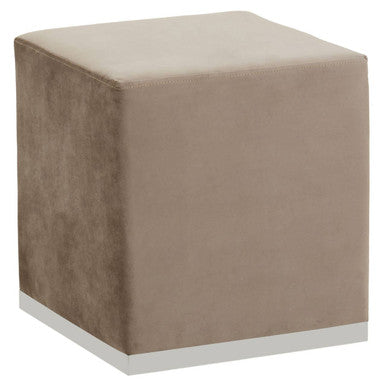 Orsina Hagen Mink Velvet Square Stool | Silver Stainless Steel Base