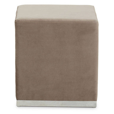 Orsina Hagen Mink Velvet Square Stool | Silver Stainless Steel Base