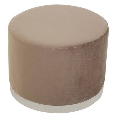 Orsina Hagen Round Velvet Stool – Mink and Silver Luxury Ottoman
