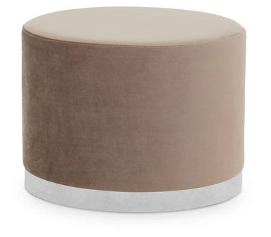 Orsina Hagen Round Velvet Stool – Mink and Silver Luxury Ottoman