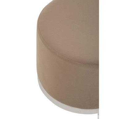 Orsina Hagen Round Velvet Stool – Mink and Silver Luxury Ottoman