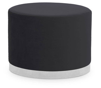 Orsina Hagen Round Velvet Stool – Black and Silver Contemporary Seating