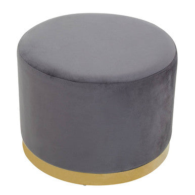 Orsina Hagen Round Velvet Stool – Grey and Gold Vanity Seating