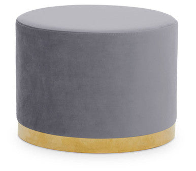 Orsina Hagen Round Velvet Stool – Grey and Gold Vanity Seating