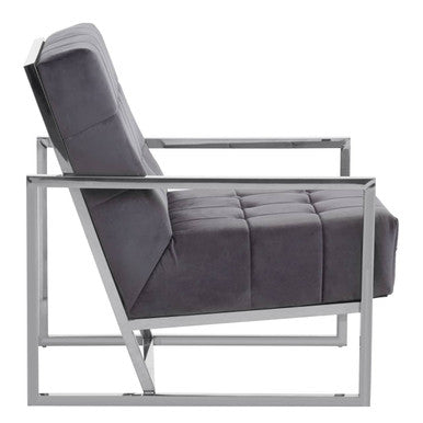 Orsina Hana Grey Velvet Armchair | Tufted Seat & Stainless Steel Frame