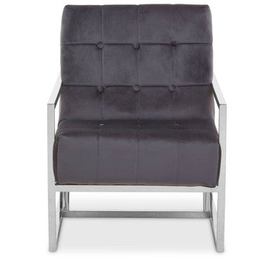 Orsina Hana Grey Velvet Armchair | Tufted Seat & Stainless Steel Frame