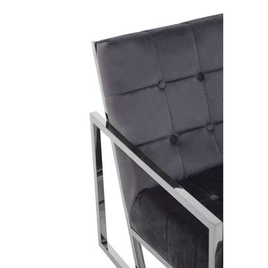 Orsina Hana Grey Velvet Armchair | Tufted Seat & Stainless Steel Frame