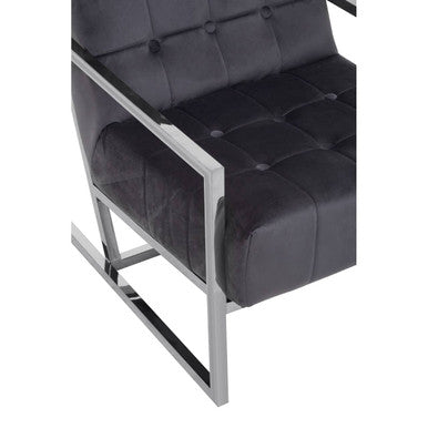 Orsina Hana Grey Velvet Armchair | Tufted Seat & Stainless Steel Frame