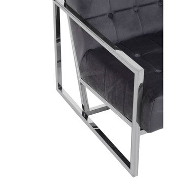 Orsina Hana Grey Velvet Armchair | Tufted Seat & Stainless Steel Frame
