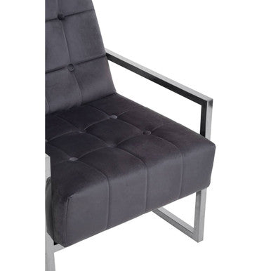 Orsina Hana Grey Velvet Armchair | Tufted Seat & Stainless Steel Frame