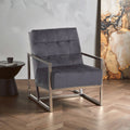 Orsina Hana Grey Velvet Armchair | Tufted Seat & Stainless Steel Frame