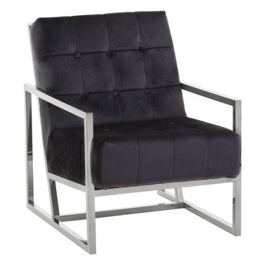 Orsina Hana Black Velvet Accent Chair | Tufted Stainless Steel Frame